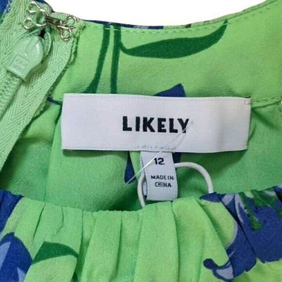 Likely Karrica Dress Pistachio Green Blue Floral Pockets Crepe Cutouts NWT 12 - Picture 5 of 10